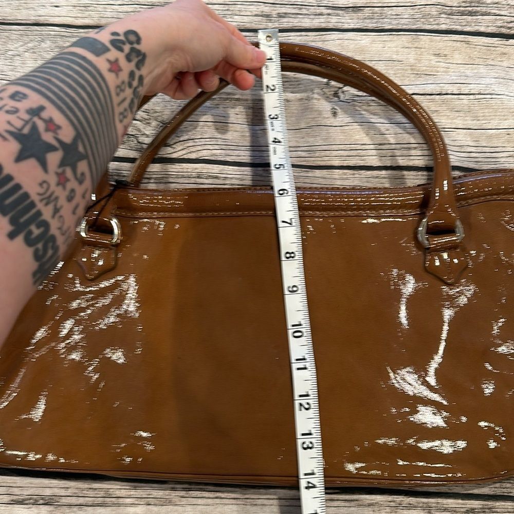 Elie Tahari Cognac Patent Leather Shoulder Bag with Front Buckle - Picture 8 of 13